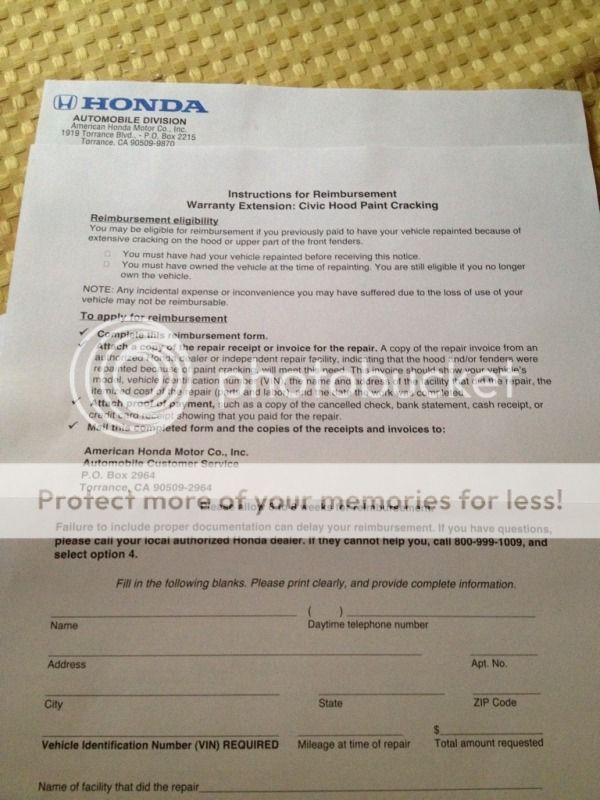 Reimbursement Civic Hood Paint Cracking 8th Generation Honda Civic Forum